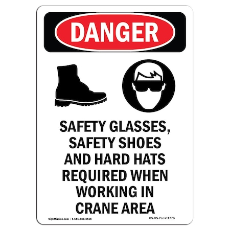 OSHA Danger Sign, Safety Glasses Safety, 5in X 3.5in Decal, 10PK